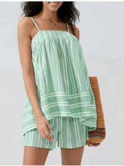 Lunivop Summer Fashion New Women's Elegant Short Clear Set Casual Splicing Striped Strap Top Shorts Sport Two Piece Set