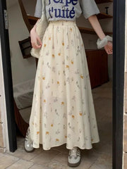 Lunivop Korean Floral Women Long Skirts Loose Summer High Waist Sweet A Line Skirt Casual Vintage Prairie Chic Female Long Skirt