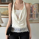 Lunivop Swinging Neck Casual Fashion Tank Top Boho Chic Summer White Sleeveless Crop Top Vacation Style Outfits Lady Vest