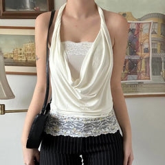 Lunivop Swinging Neck Casual Fashion Tank Top Boho Chic Summer White Sleeveless Crop Top Vacation Style Outfits Lady Vest