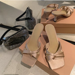 Lunivop Outdoor Fashion High Heel Slippers Women 2023 Summer New Retro Crossover Thin Heel Slippers Shoes for Women Zapatos De Mujer