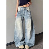 Lunivop Women's Vintage Washed Denim Pants American Retro Baggy Y2K Wide Leg Jeans Woman High Waisted Light Blue Cowboy Sickle Trousers