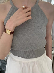 Lunivop ay Knitted ter Ne Slim Fit Women's Top Summer Design Sense oulder Baring Vest Casual Commute Sle Single Piece