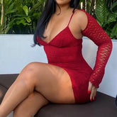 Lunivop BKLD Sexy Chic Lace Patchwork Matching Dress Set Hottie Long Sleeve Shawl Cardigan Tops+V Neck Spaghetti Strap Backless Sundress