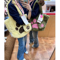 Lunivop Harajuku Large Capacity Tote Bag Purse Women Sweet Cute Plush Soft Green Handbag Female Versatile Shoulder Bags Chic