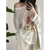 Lunivop Elegant Off Shoulder T Shirt Women Korean Style Transparent Long Sleeve Tees Y2k Thin Loose Vintage Streetwear Tops