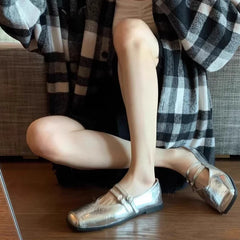 Lunivop Square Toe Women Mary Jane Shoes Fashion Shallow Ladies Casual Soft Sole Flats New Women's Comfort Sliver Ballerinas Shoes