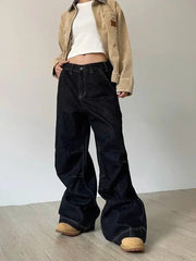 Lunivop Grunge Black Jeans Women Y2k Vintage Oversized High Street Wide Cargo Denim Trousers Casual Baggy Straight Denim Pants