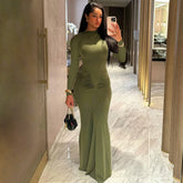 Lunivop Elegant Evening Long Sleeve O Neck Ruched Bodycon Womne'S Dresses Summer Autumn New Y2K Streetwear Casual Clothing