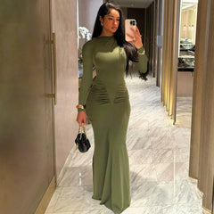 Lunivop Elegant Evening Long Sleeve O Neck Ruched Bodycon Womne'S Dresses Summer Autumn New Y2K Streetwear Casual Clothing