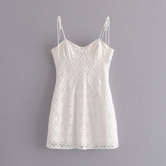 Lunivop Women White Lace Hollow Out Embroidery With Wire Bra Chest Sling Mini Dress Romantic Backless Sling Party Club Bodycon Dresses