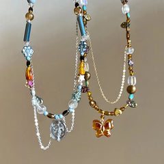 Lunivop Retro Butterfly Pendant Choker Necklace Geometric Bead Clavicle Sweater Chain Ethnic Style Jewelry Jewelry Accessoriees New