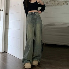 Lunivop Vintage High-waisted Slimming Jeans American Style Casual Bell Bottoms Versatile Straight-leg Long Pants For Women