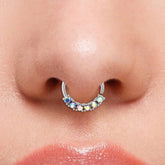 Lunivop 1pc Stainless Steel Nose Septum Clicker 20G 16G Flower Cubic Zirconia Decorated Piercing Nose Ring, Suitable For Daily Wear