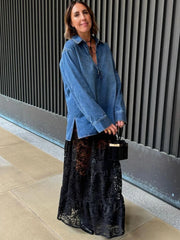 Lunivop Sexy See Through Lace Women Skirt White High Waist Print Floral Skirt Female Autumn Loose Casual Y2k Women Clothing