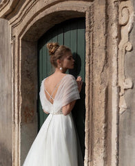 Lunivop Wrap Shoulder A Line Wedding Dresses For Women Sexy Off The Shoulder Bridal Gowns Lace Appliques Tulle Formal Vestidos De Novia