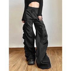 Lunivop Aesthetic Y2K Vintage Folds Wide Leg Trousers Women Diablo Style High Waist Drawstring Full Pants Unisex Bf Baggy Casual Pants