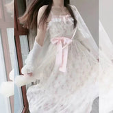 Lunivop Fashion Sweet Bow Floral Camisole Dresses+ Y2k Long Sleeve Loose Sun Protection Coat Women Summer New Two Piece Sets