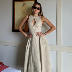Lunivop Sexy Elegant Button Hollow Out A-line Dress For Women Summer Trending Sleeveless Long Dresses Streetwear Y2K