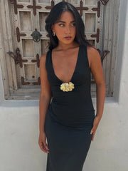 Lunivop Sexy Deep V-neck Metal Button Women Maxi Dress Black Sleeveless High Waist Dress Female Summer Skinny Elegant Beachwear