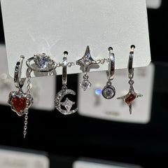 Lunivop Goth Punk Vintage Aesthetic Crystal Heart Moon Cross Star Pendant Earrings Set For Men Egirl Grunge Y2K EMO Jewelry Accessories