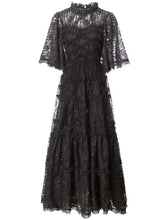 Lunivop Solid Sequin Embroidery Ruffled Dresses For Women Round Neck High Waist Short Sleeve Elegant Dress Female Spring New