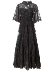 Lunivop Solid Sequin Embroidery Ruffled Dresses For Women Round Neck High Waist Short Sleeve Elegant Dress Female Spring New