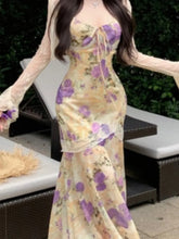 Lunivop Summer Female Two-Piece Dress Set Sweet Fishtail Strap Dress V-neck Sleeveless Woman Floral Through Lace Cardigans New