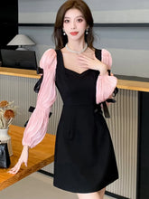 Lunivop Autumn Sweet Princess Party Mini Dress for Women Elegant Rose Floral Bow Puff Sleeve Birthday Prom Vestidos Mujer Female Outfits