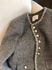 Lunivop Zoki Gray Faux Woolen Coat Women Elegant Slim Vintage Long Sleeve Coat Casual O Neck Korean Retro Female Fall Winter Tops New