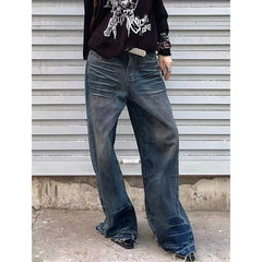 Lunivop Blue Womens Jeans High Waist Vintage Straight Summer Plus Size Y2K Denim Pants Streetwear American Baggy Wide Leg Denim Trouser