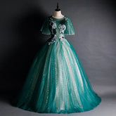 Lunivop Green O-Neck Short Sleeves Evening Dresses For Women Elegant Party Gown Tulle Lace Up Appliques Prom Dress Beading Sequins