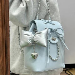 Lunivop Harajuku Blue Bow Y2k Backpack Women Fairy Core Aesthetic Chains Chic Mini Backpacks Female Sweet Cute Mochila Ladies