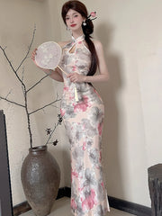 Lunivop Women Floral Luxury Party Evening Dress Summer Elegant Hollow Out Neck-mounted Long Dress 2025 Korean Bodycon Festival Vestidos