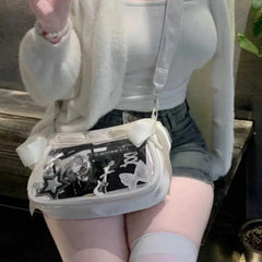 Lunivop Japanese Transparent White Ita Bags Women Lolita Bow Casual Messenger Bag Female Harajuku Sweet Cute Handbag Aesthetic