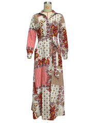 Lunivop Summer Women Boho Printed Long Shirts Elegant Dress Turn-Down Collar Long Sleeve Female Casual Maxi Party Dresses