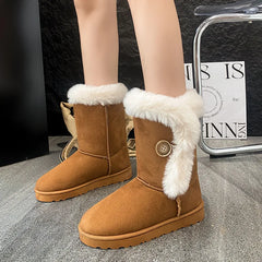 Lunivop Winter Mid-calf Boots Thick Plush Thick Sole Non-slip Fashion Solid Color Button New Women Boots Classic Retro Brown Long Boots