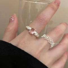 Lunivop New Fashion Sweet Cute Silver Flower Pink Zirconia Rings for Women Luxury Exquisite Finger Rings Jewelry Gift