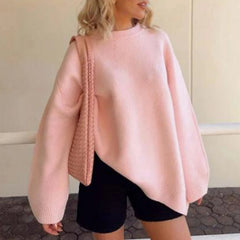 Lunivop hirigin Women Y2K Oversized Sweater Preppy Long Sleeve Crew Neck Solid Color Loose Grunge Pullover Ribbed Knit Jumpers Top