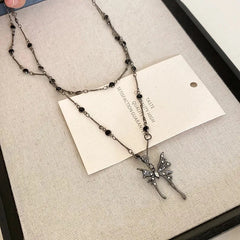 Lunivop Cool Lava Butterfly Pendant Necklace for Women Goth Double Layers Stacking Crystal Choker Y2K Jewelry Summer Accessories