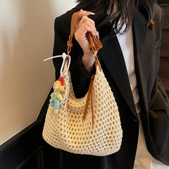 Lunivop Travel Bag Hand-Woven Large-Capacity Straw Bag Women's New Beach Shoulder Bag Summer Tote Bag Seaside Play Travel Work Clothing to Work to School