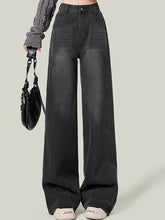 Lunivop Woman Korean High Waist Jeans Lady Slim Fit Loose Denim Wide Leg Pants Girls Black Gray High Street Straight Leg Trousers