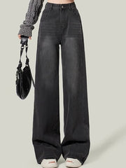 Lunivop Woman Korean High Waist Jeans Lady Slim Fit Loose Denim Wide Leg Pants Girls Black Gray High Street Straight Leg Trousers