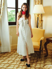 Lunivop Sexy Hollow Out Lace Bow Women Maxi Dress White Backless Single Breasted Dress Female Summer Slim Elegant Party Clubwear