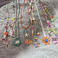 Lunivop Korea Summer Cute Colorful Glass Pearl Butterfly Beaded Flower Choker Necklace for Women Girls Jewelry Gifts