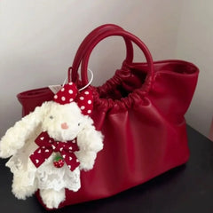 Lunivop Fashion Red Wrinkle Simple Tote Bag Women Leather Large Capacity Cloud Shoulder Bag Ladies Pleated Luxury Premium Crossbody Bags