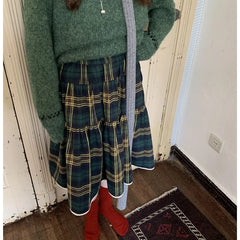 Lunivop Vintage Preppy Style Plaid Skirt Women Y2k Harajuku Japanese Style Long Skirt Streetwear Retro Ruffle Skirts Aesthetics