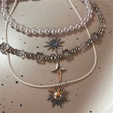 Lunivop Gothic Y2k Punk Fashion Vintage Sun Star Pendant Clavicle Chain Pearl Choker Necklace For Women Men Charms Grunge EMO Jewelry