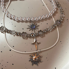 Lunivop Gothic Y2k Punk Fashion Vintage Sun Star Pendant Clavicle Chain Pearl Choker Necklace For Women Men Charms Grunge EMO Jewelry