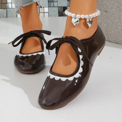 Lunivop Women Spring Plus Size Lace Slip Strap Soft Sole Non-Slip Flats Round Toe Shallow Mouth Low Top Shoes Lace decorative edge